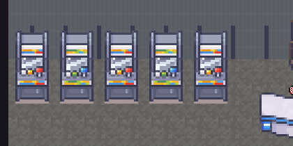 The five game cabinets along the arcade’s back wall.
